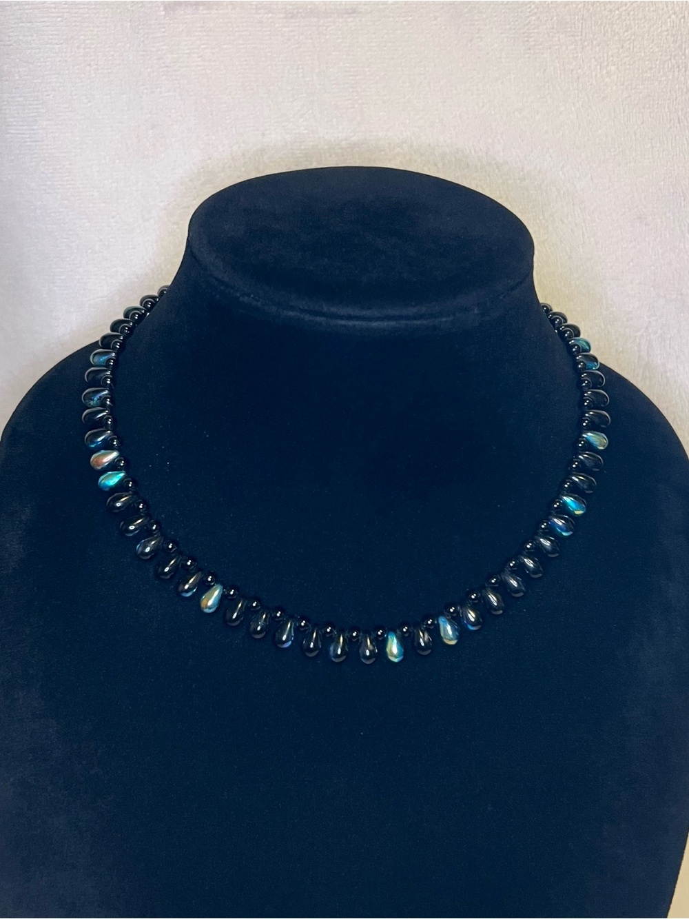 Black Jet AB Glass Teardrop Beaded Necklace